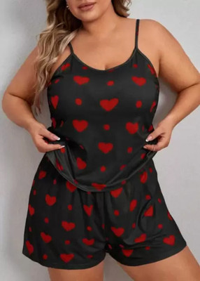 Vastly Women Printed Black, Red Top & Shorts Set