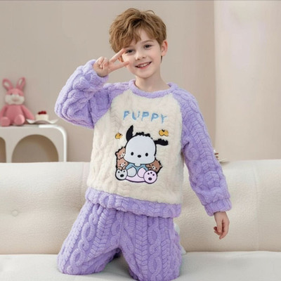 Moka Boys & Girls Self Design Purple, White Top & Pyjama Set