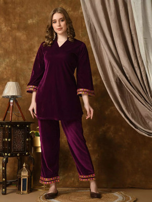 Rana Women Solid, Embellished, Embroidered Multicolor Night Suit Set