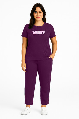 arynaari Women Printed Purple Top & Pyjama Set