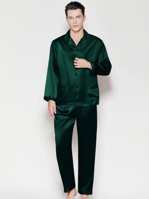 Bella Babe by SK Men Solid Dark Green Night Suit Set