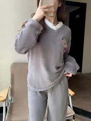 Lugo Women Striped Grey Night Suit Set