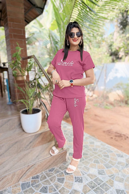 kvm digital Girls Solid Pink Night Suit Set