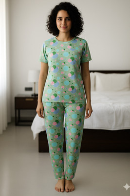 SITIZ Girls Solid Green Night Suit Set