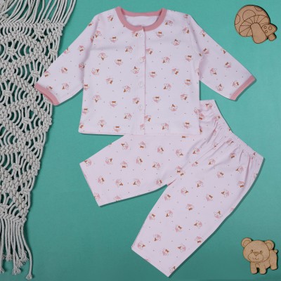 Baby Moo Baby Boys & Baby Girls Graphic Print Pink, White Top & Pyjama Set