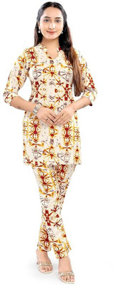 Mom&bae Women Printed Beige Night Suit Set