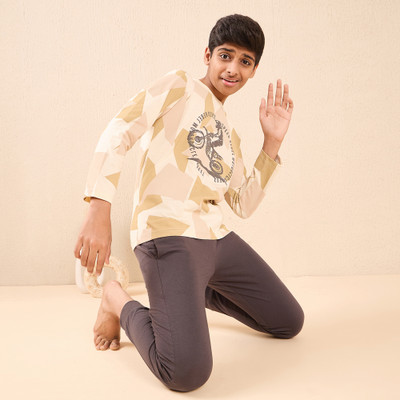 SWEET DREAMS Boys Printed Beige Top & Pyjama Set