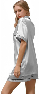 Vd hub Women Solid Grey Night Suit Set