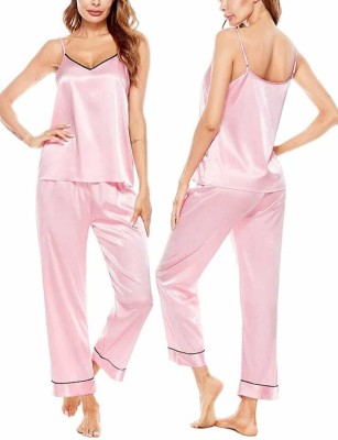 Mixopia Women Solid Pink Top & Pyjama Set