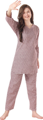 piu Women Self Design Purple Top & Pyjama Set