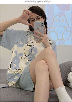 Lugo Women Printed Blue Night Suit Set