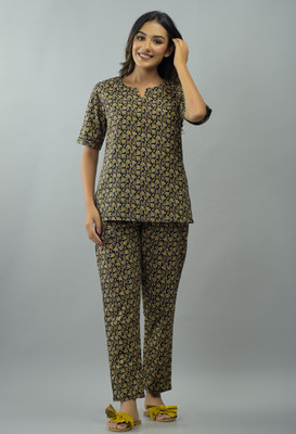 DreamBe Women Printed Brown Top & Pyjama Set