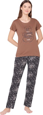 BodyCare Women Printed Brown Top & Pyjama Set