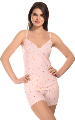 Jomferry Women Polka Print Pink Night Suit Set