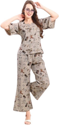 Shree Swami Samarth collection Women Printed Beige Night Suit Set