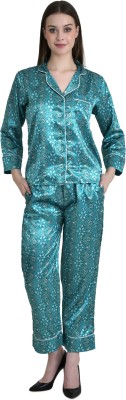 17 Plus Pro Women Printed Green Night Suit Set