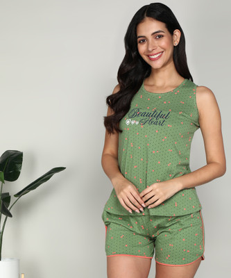 Attempt Women Printed Green Top & Shorts Set