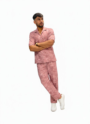 spelleva Men Printed Pink Shirt & Pyjama set