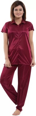 Shri Hub Women Solid Maroon Shirt & Pyjama set