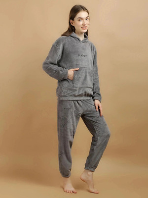 Lugo Women Printed Grey Night Suit Set