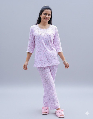 Mizan Trendz Women Floral Print White, Pink Top & Pyjama Set