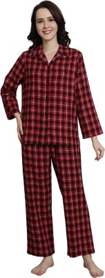 Secret Wish Women Checkered Maroon Top & Pyjama Set