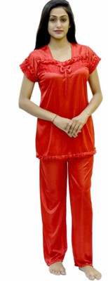 NIGHTGIRL Women Solid Red Top & Pyjama Set