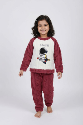 Moka Boys & Girls Self Design Maroon Top & Pyjama Set