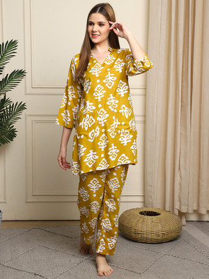 ETC Women Printed Gold Night Suit Set