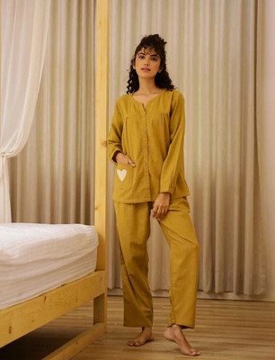 Kharwar Fashions Women Solid Yellow Night Suit Set