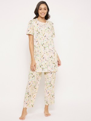 Camey Women Printed Beige Top & Pyjama Set