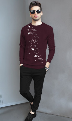 TRIPR Men Printed Maroon, Black Night Suit Set