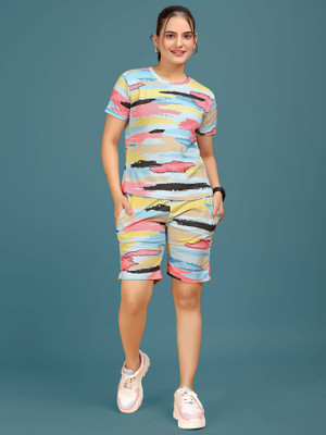 JK Creation Women Printed Multicolor Top & Shorts Set