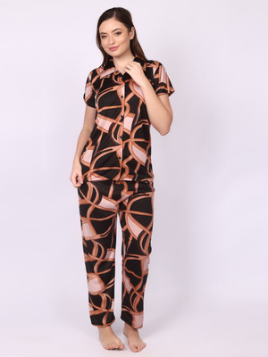 Nightify Women Printed Black Shirt & Pyjama set