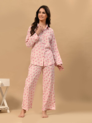 PRETTY LOVING THING Women Printed Pink Shirt & Pyjama set
