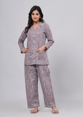 ARYAN TEXTILES Women Floral Print Grey Night Suit Set