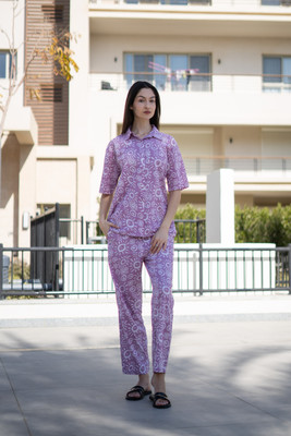 Sanskrutihomes Women Printed Purple Night Suit Set