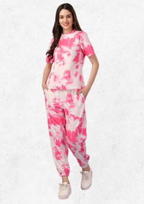 Belvik Women Ombre/Dyed Pink Top & Pyjama Set
