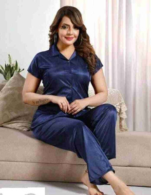 DIVYASTRI FASHION Women Solid Blue Shirt & Pyjama set