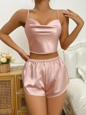 BAHENA Women Solid Pink Top & Shorts Set