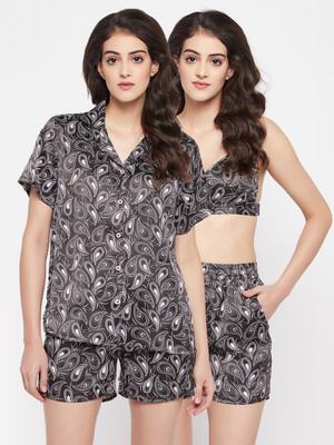 Clovia Women Printed Multicolor Top & Shorts Set