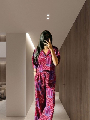 NEYSA Women Abstract Red Shirt & Pyjama set