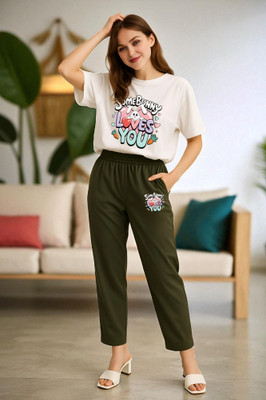 Elvia Women Printed Green Top & Pyjama Set
