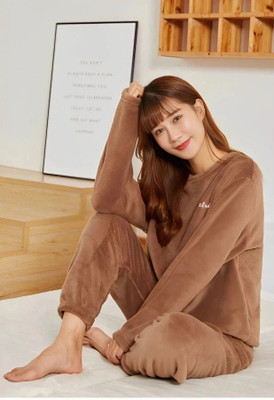 PKF Women Solid Brown Night Suit Set
