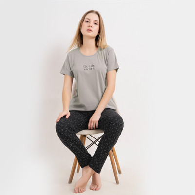 L&M LeisureandMoods Women Printed Grey Night Suit Set