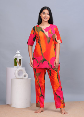 DAMMODE Women Printed Multicolor Top & Pyjama Set