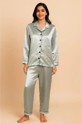 G-KA Women Solid Grey Night Suit Set