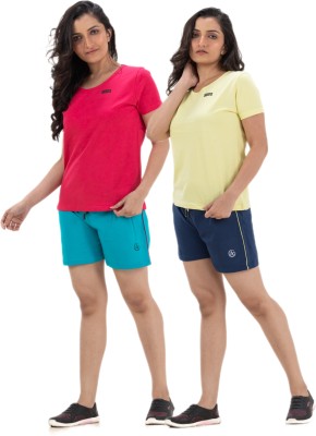 STYLE AK Women Solid Pink, Green, Yellow, Blue Top & Shorts Set