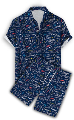 CHEAPSHIRTS Men Printed Blue Night Suit Set