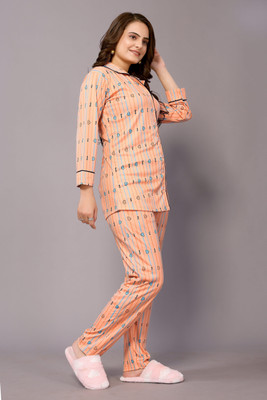 HouseOfCommon Women Printed Orange Night Suit Set